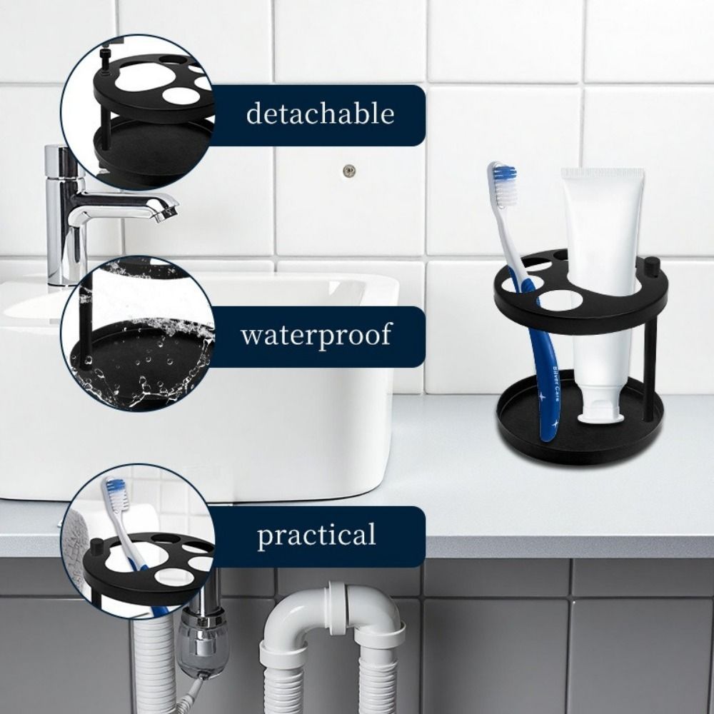 Stainless Steel Toothbrush Toothpaste Holder Space Saving Anti-slip Toothbrush Stand with Ventilated Slots Toothbrush Rack