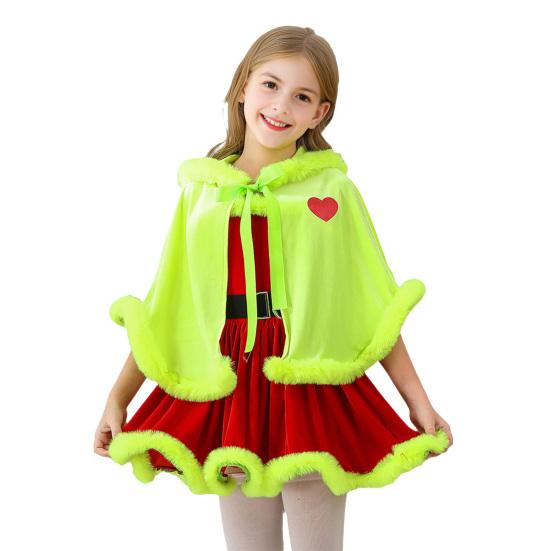 

Рождественское платье-накидка для девочек с меховой отделкой, красное праздничное костюм для выступлений для малышей 1-6 лет, платье для вечеринки, тематический наряд 110cm