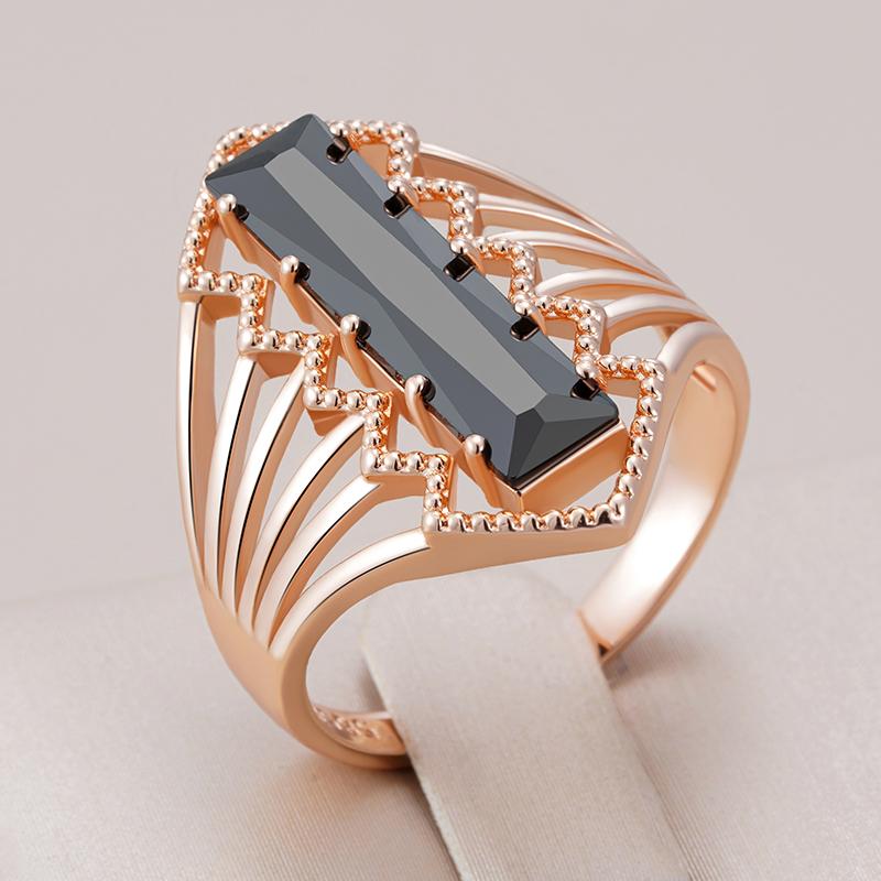 Long Square Black Natural Zircon Wedding Rings For Women Simple  Rose Gold Color High Quality Daily Fine Jewelry