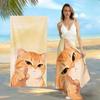 Cute Angry Cat Beach Towel, Pointing Orange Cat Print Oversized Bath Towel, Soft Quick Dry Summer Beach Blanket 1pcs