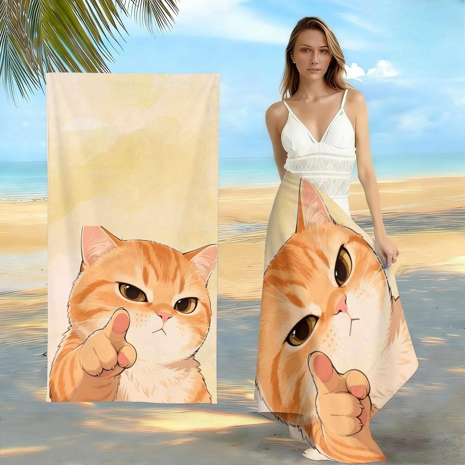 

Cute Angry Cat Beach Towel, Pointing Orange Cat Print Oversized Bath Towel, Soft Quick Dry Summer Beach Blanket 1pcs W30*H60(CM)
