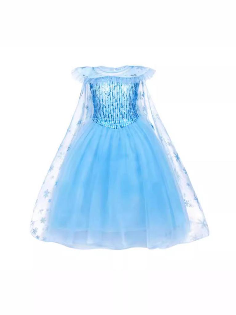 Elsa Princess Dress for Girls - Frozen-Inspired Summer Gown with Gauze Skirt & Cape, Festival Formal Dress with Accessories