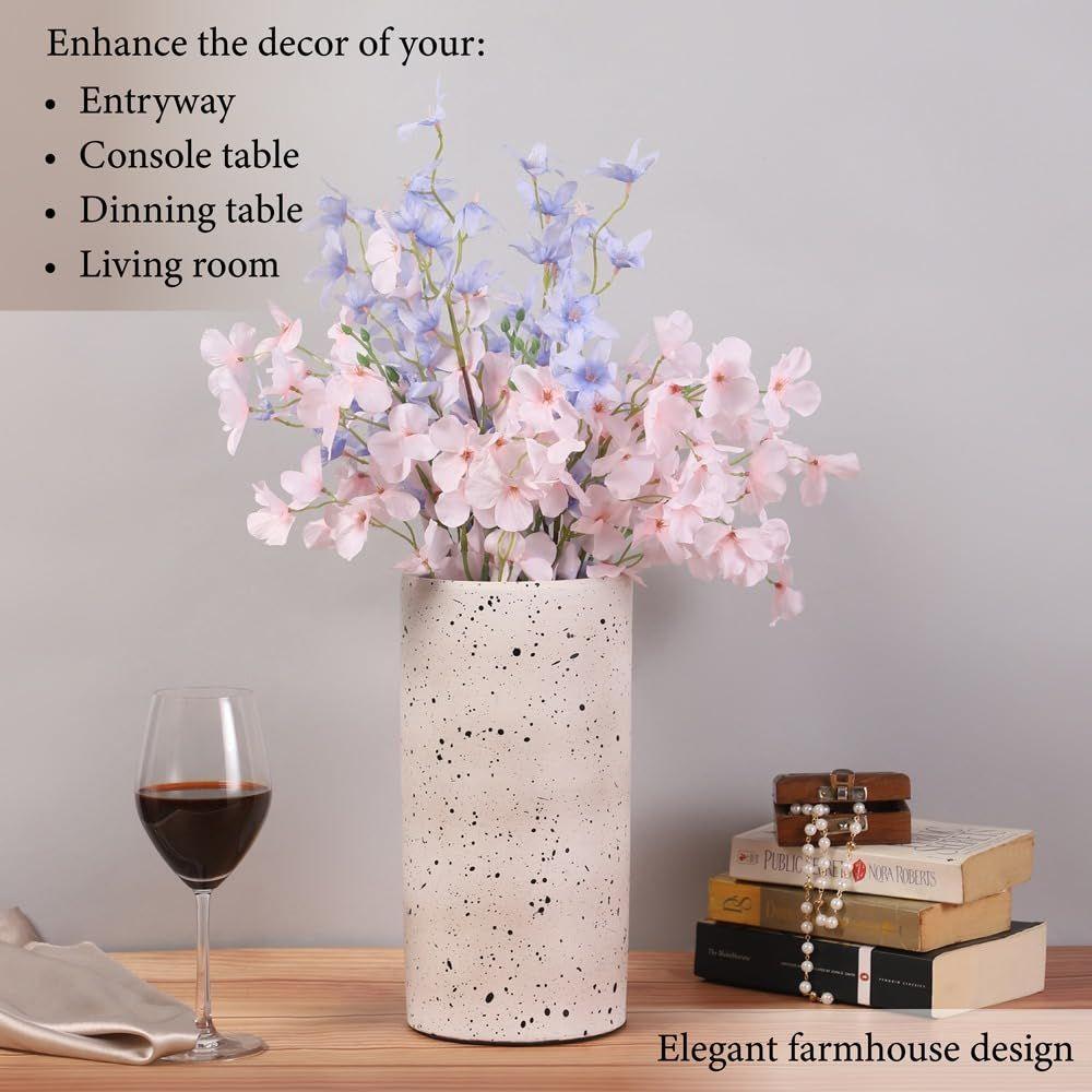 Traditional Terracotta Round Table Vase Decorative White Flower Vases for Living Room Office Bookshelf Decoration - Earthenware Showpiece Pots
