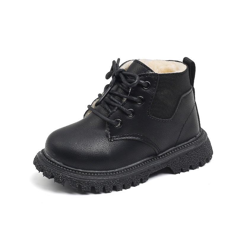 New Winter Children's Fashion Plush-Lined British Short Boots – Boys' Side-Zipper Trendy, Girls' Snow Boots
