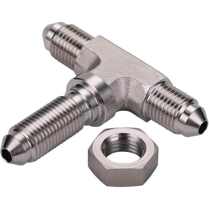3AN Male Stainless Steel Bulkhead Tee T Brake Hose Fitting Adapter with Nut