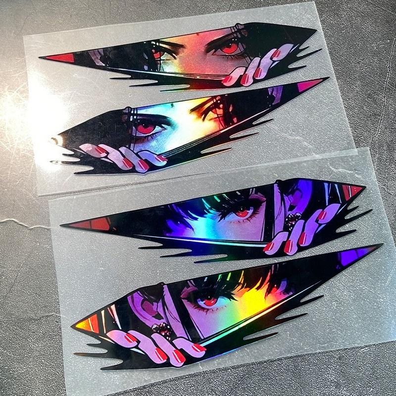 1 Pair JDM Anime Girl Motorcycle Waterproof Sticker for Motorcycle Helmet Fuel Tank Fairing Scooter Universal Vinyl Decals