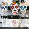 12/24Pcs Cartoon Skull Paper Drinking Straw Juice Disposable Straws for Mexican Day of The Dead Halloween Theme Party Decoration