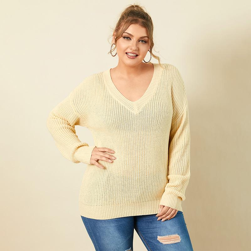 

Осенняя женская однотонная тонкая вязаная блузка-свитер с v-образным вырезом и длинным рукавом