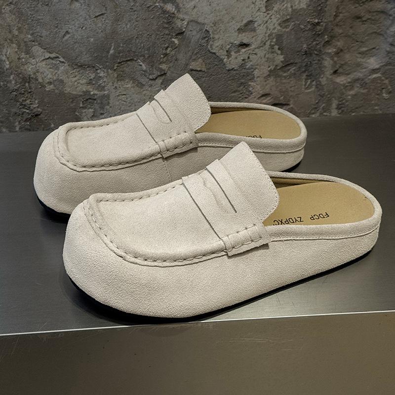 Platform Casual Retro Slippers Men's and Women's One-pedal Loafers Versatile Classic Boken Shoes 92286 yellow-J