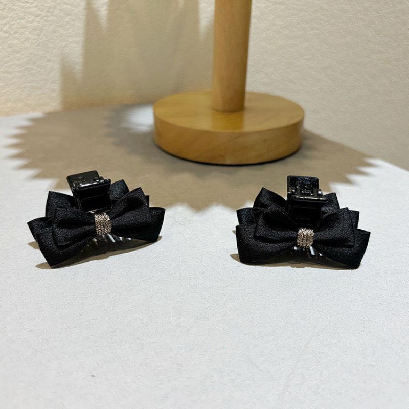 Black Satin Bow Princess-Style Small Claw Hair Clip