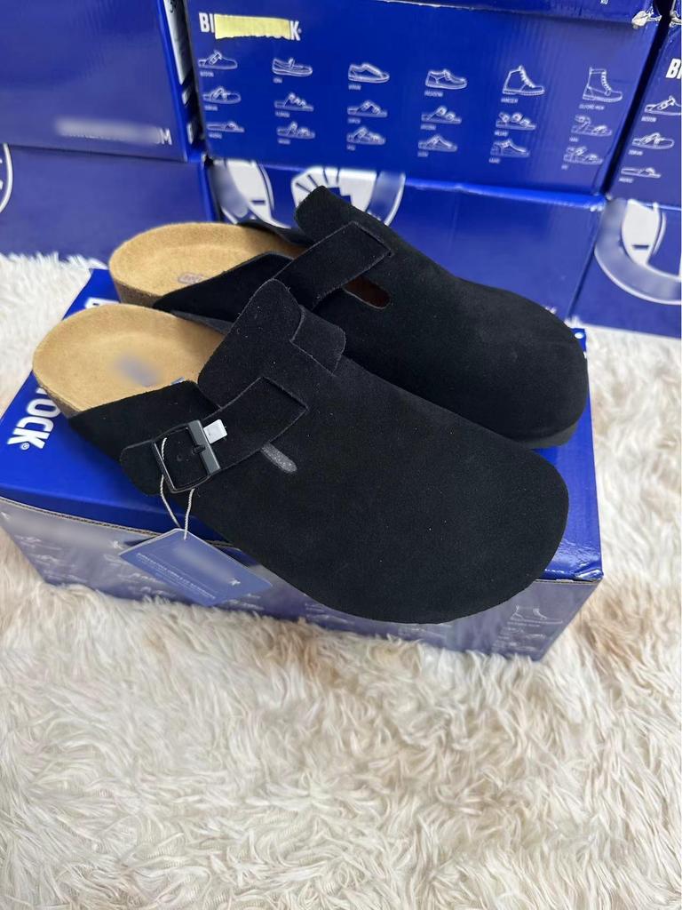 Birkenstock Genuine Leather Closed-Toe Half Slippers for Men and Women - Cork Insole, Spring/Autumn Style.
