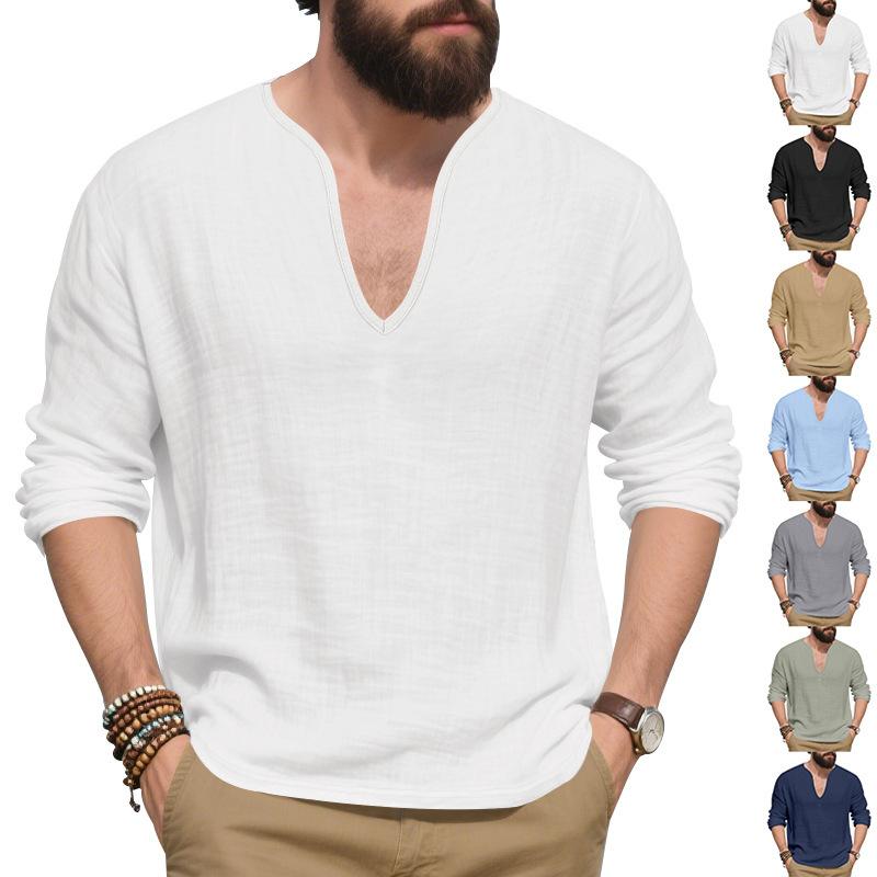 Men S Loose Breathable Linen Casual Long Sleeve T Shirt Plus Size Autumn