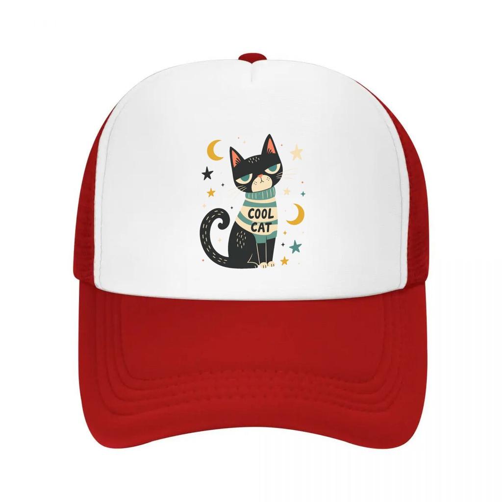 Playful Midnight Cat Star Illustrati Mesh Baseball Cap Casual Hat Outdoor For Womens Unisex FeUnisex