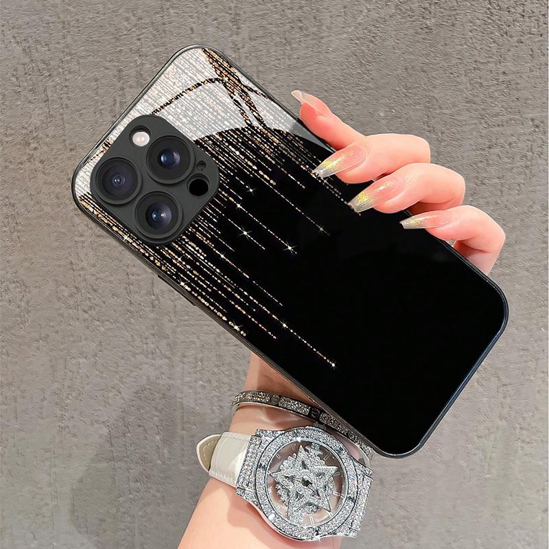 Meteor Shower Pattern Tempered Glass Phone Case For iPhone 17 16 15 14 13 12 11 Pro Max 17Air 16E 7 8 Plus XR XS X Back Cover