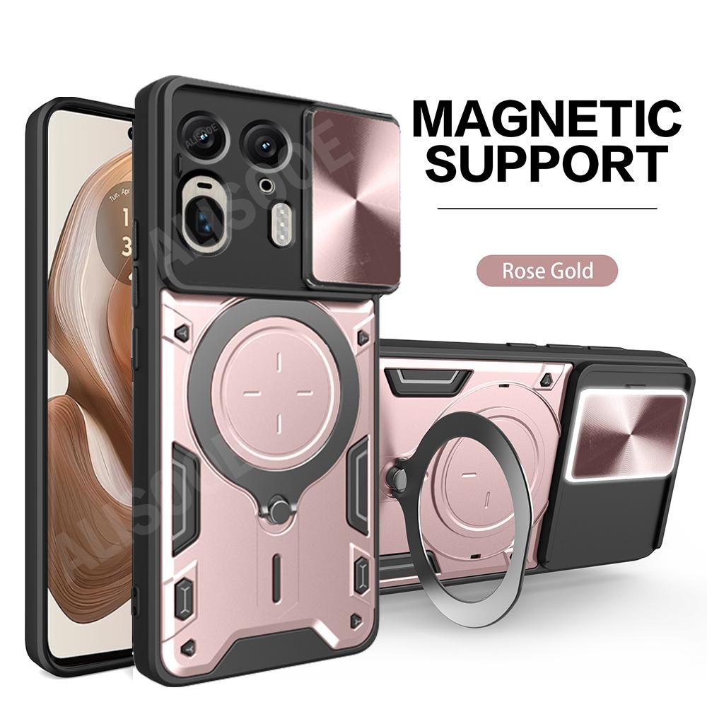 

For Motorola Edge 50 Ultra Case Slide Camera Ring Holder Cover for Motorola Moto Edge 50 Ultra Capa Shockproof Stand Armor Funda forMoto Edge 50Ultra рожевий колір золота