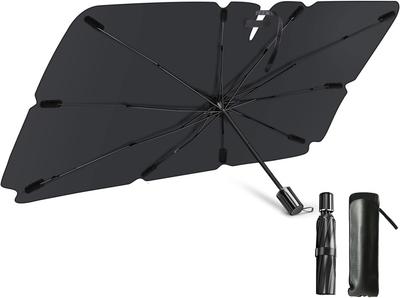 Car Front Umbrella Sunshade Model with Double Foldable Car Light Heat UV Easy Durable Tip Scratch Car Storage Bag Included [Improved Openings]