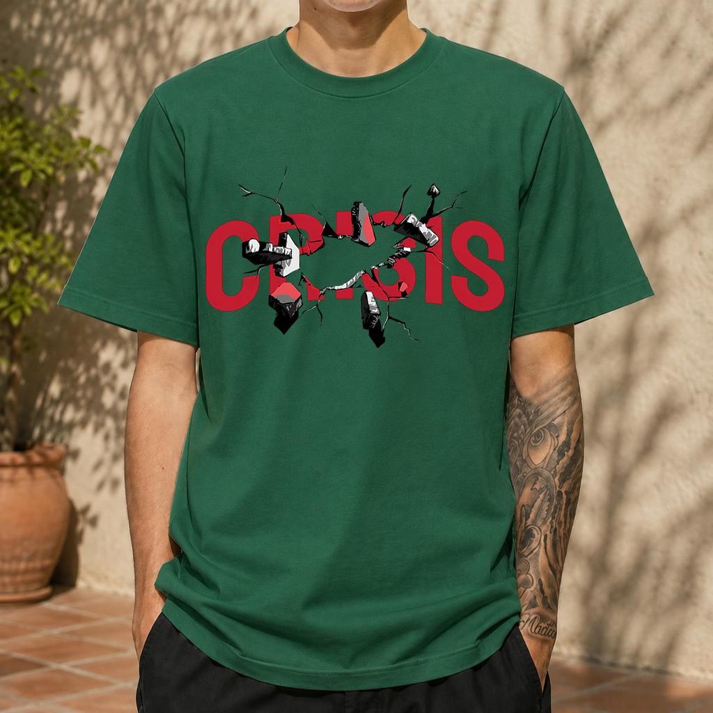 2026 New Cotton Tshirt Breakdown Crisis Street Style Print Crew Neck Short Sleeve Casual Top