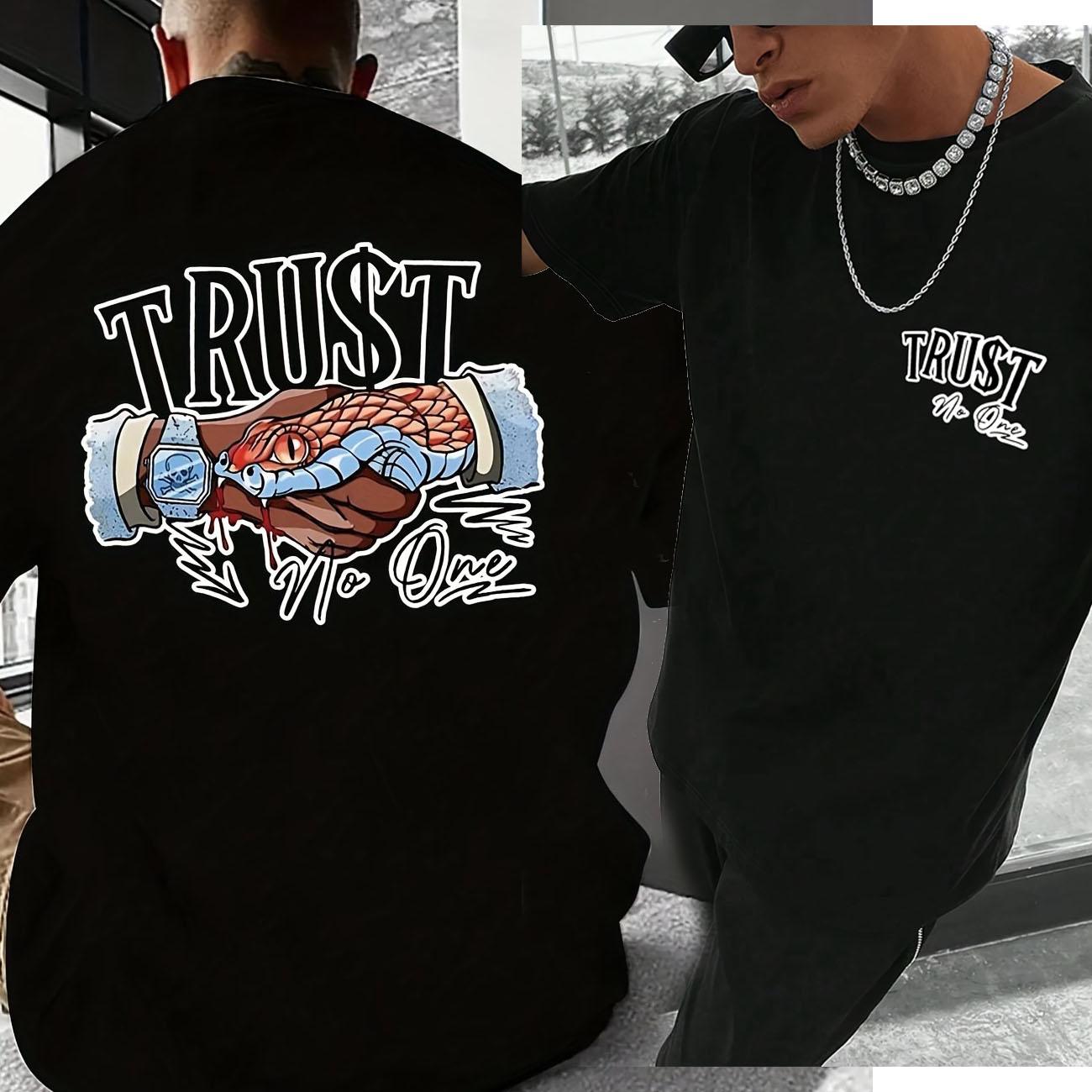 

Vibrant Trust No One Graphic Print Short Sleeve T-Shirt Casual Sporty Fashion Crew Neck Top for Men s Daily 4XL