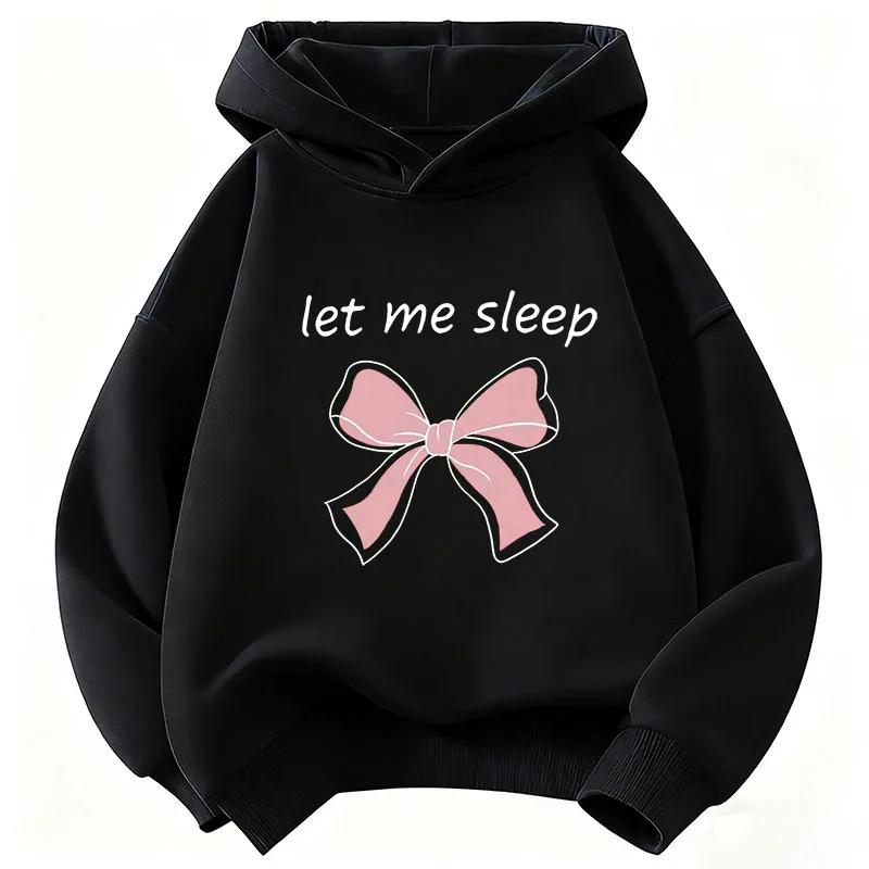 Kids Bow Design Hoodie Let Me Sleep Sweatshirt for Boys & Girls Casual Hoody Autumn Winter Comfortable Children's Clothing