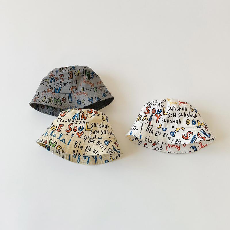 Graffiti Letter Print Baby Fisherman Hat Summer Cotton Boys Girls Bucket Hat Outdoor Kids Beach Panama Cap