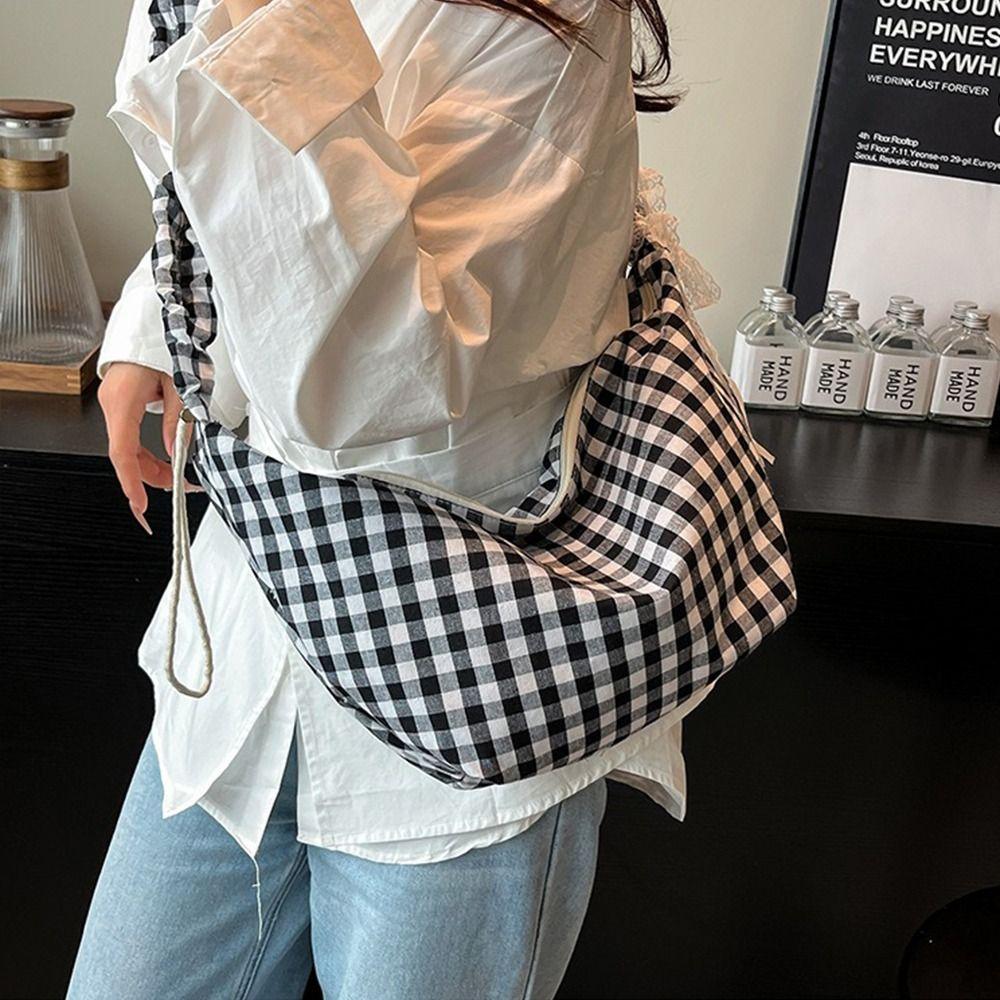 

Half Moon Crossbody Bag Plaid Handbags Simple Hobos Shoulder Bag Female чорний