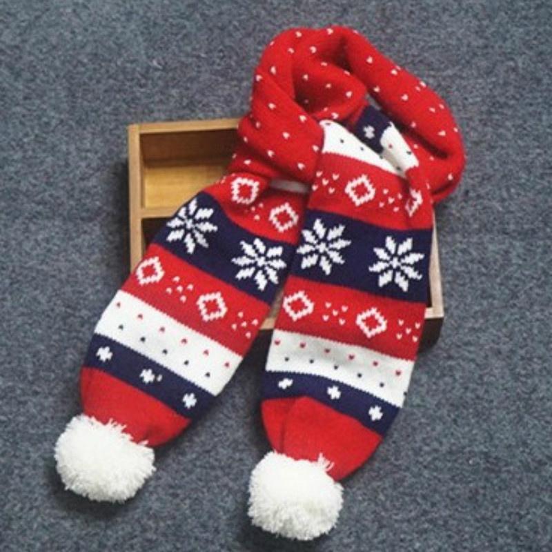 

Осенне-зимний детский мягкий шерстяной вязаный теплый шарф рождественский шарф для родителей и детей со снежинками Red snowflake