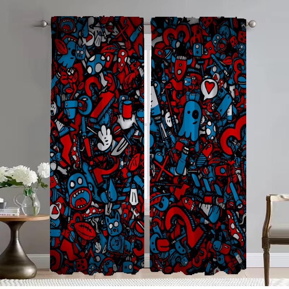 Graffiti Art Curtains for Bedroom Halloween Decoration Blackout Curtain for Room 2 Panel Partition Home Interior Curtains Shades
