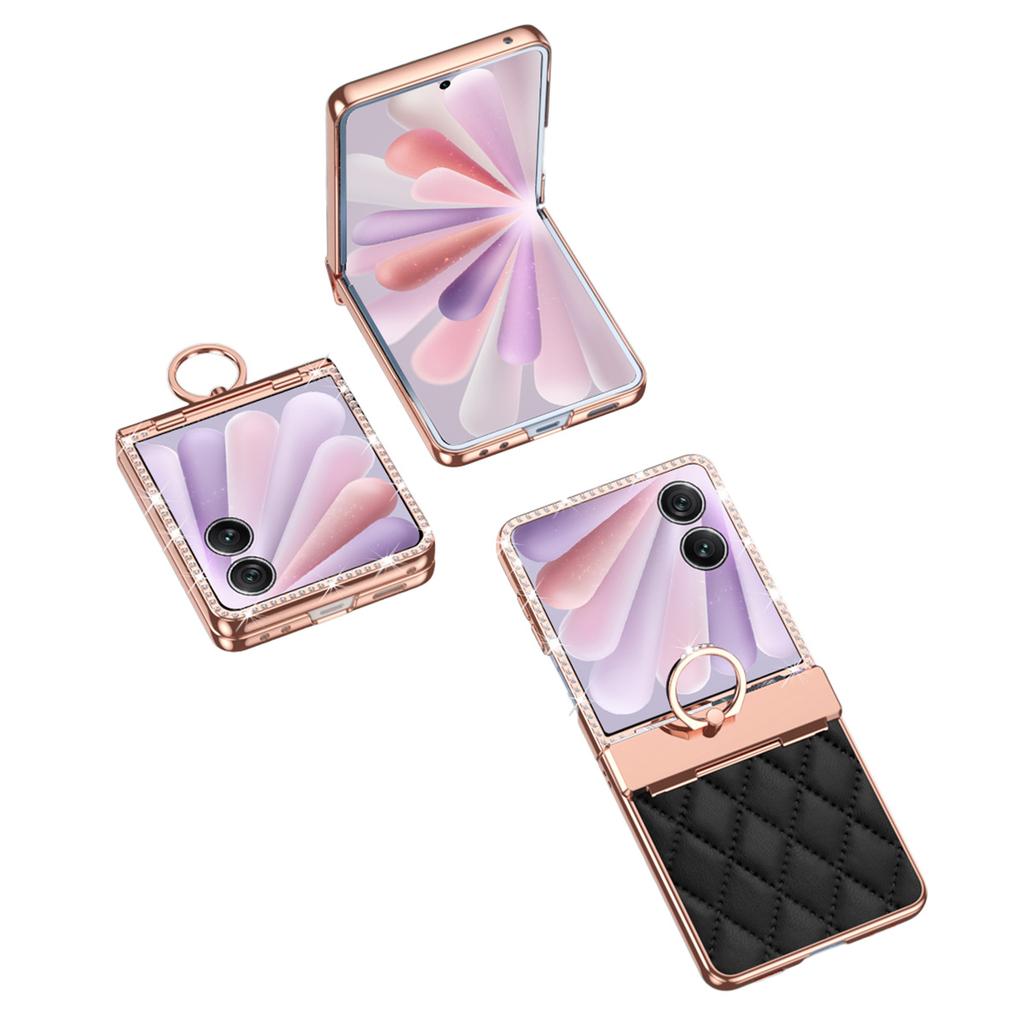 For Honor Magic V Flip 2 Case Ring Holder Rhombus Leather+PC Phone Cover