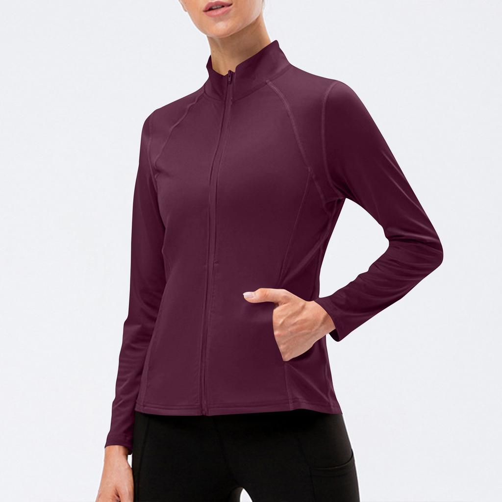 Women's Casual Outerwear Full Zip Slim Fit Lightweight Sport Running Track Jacket With Pockets