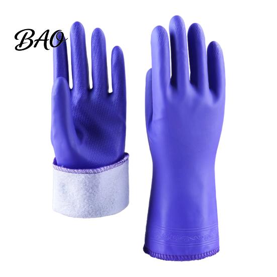 Winter Household Cleaning Gear PVC Rubber Gloves, Thickened with Warm Fleece Lining Dishwashing Non Slip Dish Washing Mitts Waterproof Anti-Slip