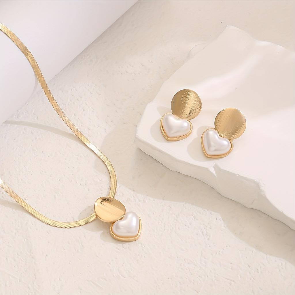 Hot-selling creative ring love shape pendant necklace women's and earrings elegant versatile jewelry set
