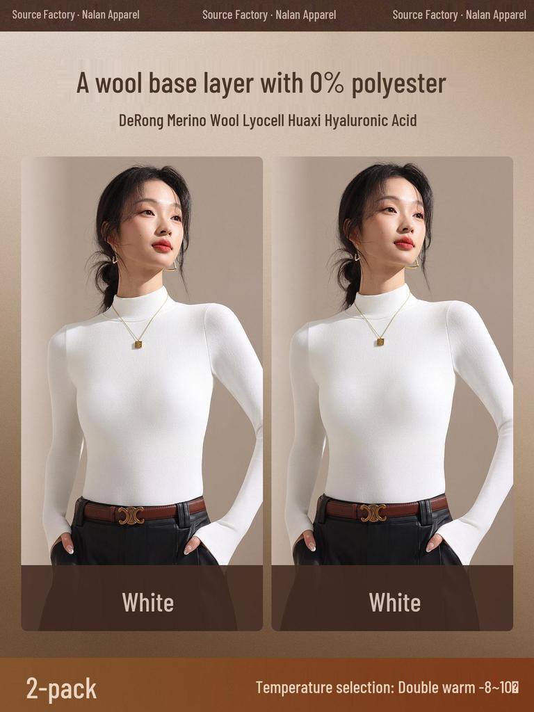 Women's Black Fleece-Lined Half-High Neck Base Layer Knit Top - Thickened Long Sleeve for Autumn/Winter 2026