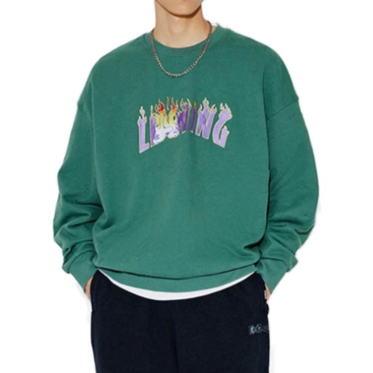 Li Ning X OG Slick Flame Letter Pullover Sweatshirt Unisex Sweatshirt Deep-Palace-Green AWDT727-4