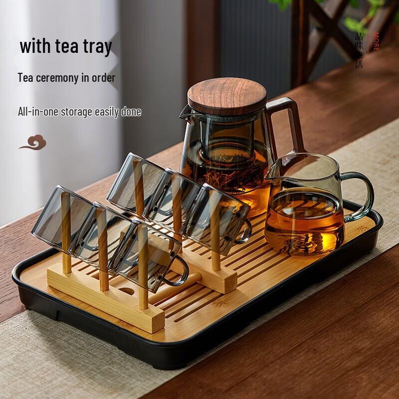 YIHUTEA Chinese Glass Tea Set with Pine Holder