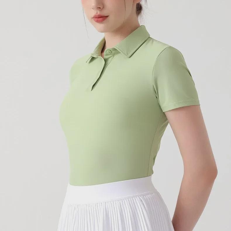 Women's Short Sleeve Yoga & Sports Polo Shirt - Breathable Fitness & Outdoor Running Apparel for Tennis, Badminton, and Golf.
