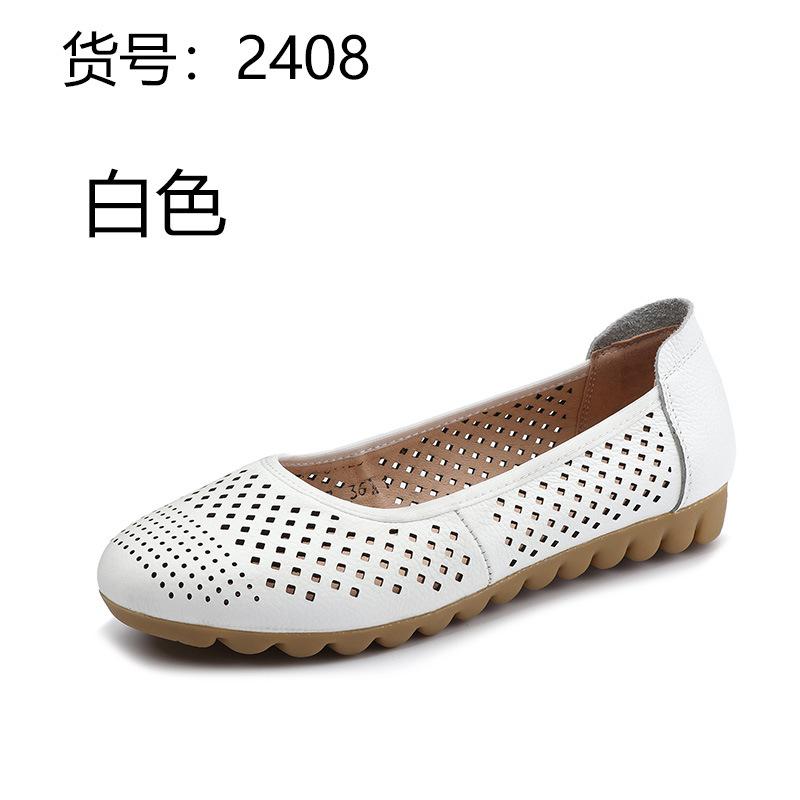 Fashion GKTINOO White Genuine Leather Ladies Breathable Summer Shoes Women Flats Slip-On Loafers Round Toe Soft Flat Shoes Casual
