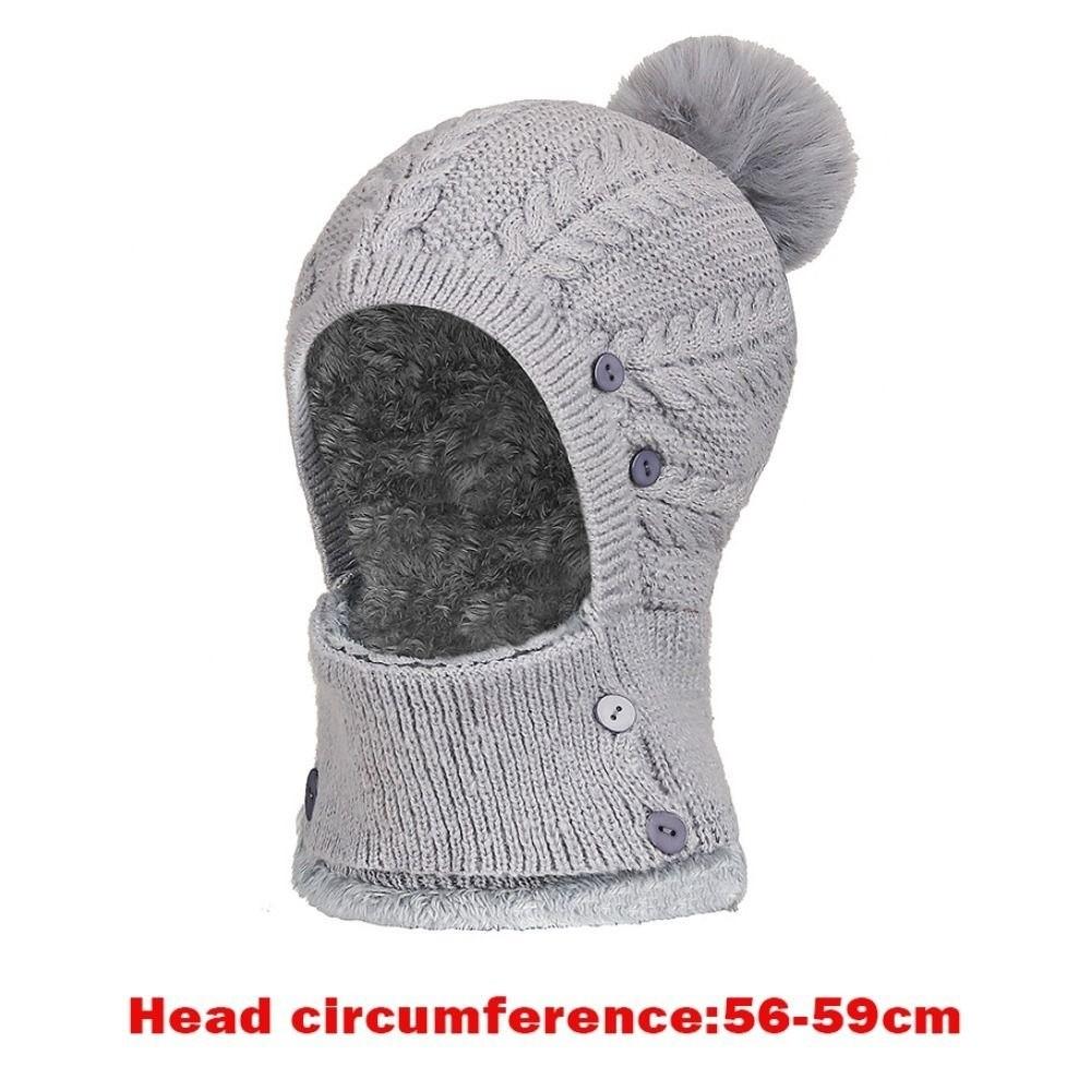Wool Knitted Women Wool Knitted Hat Thick Face Warmer Pompoms Cap Windproof Winter Ski Hat