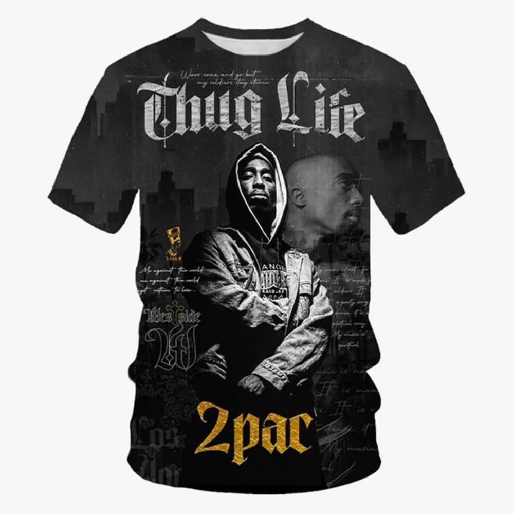 

New T-Shirt Harajuku Men T-Shirt Fashion 2pac Graphic Hip Hop Men Clothing Summer Casual Fashion Round-Neck Short Sleeve Tops M