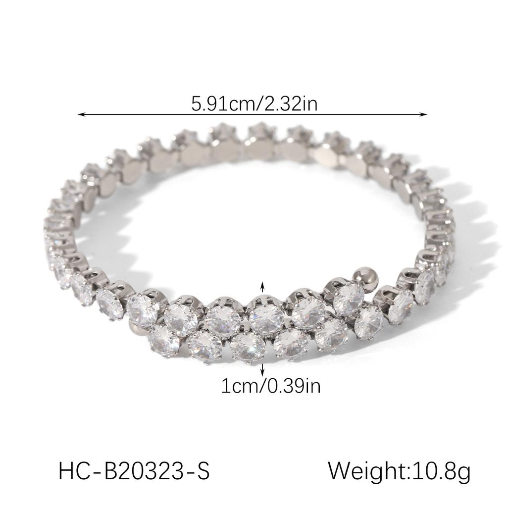 Stainless steel inlaid zircon bangle, high-end hand jewelry, titanium steel open bangle for women