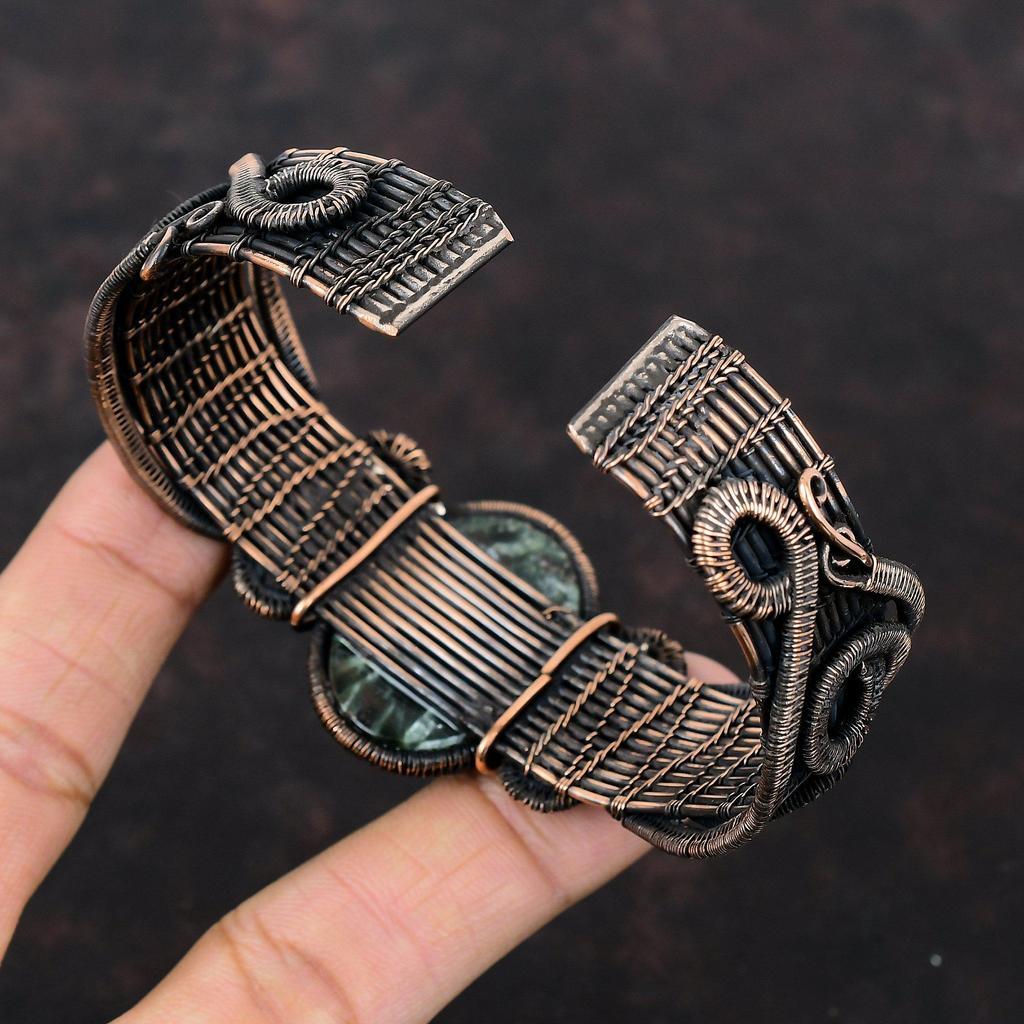 Seraphinite Cuff Bracelet Copper Wire Wrapped Bangle Beautiful Gemstone Jewelry Handmade Copper Cuff Bracelet Gift For Her Adjustable Bangle