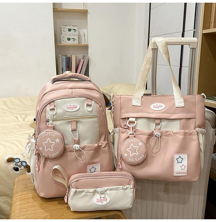 Schoolbag High Value Three-piece Schoolbag Girls Junior High School Students Girls Backpack Ins Large Capacity Primary School Backpack