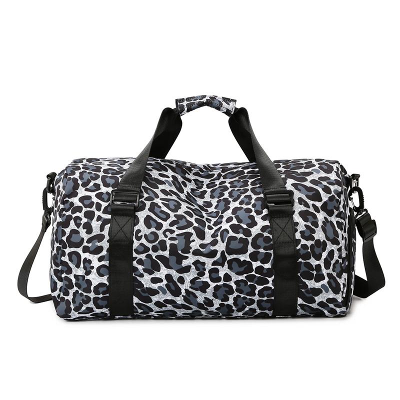 Large Capacity Leopard Print Travel Duffel Bag with Multiple Compartments, Shoe Compartment, Durable Nylon Casual Sports Gym Bag for Women
