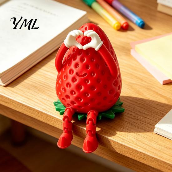 Personalized Gifts for Colleagues 3D Printed Articulated Strawberry Storage Box, Cute Figurine with Funny Desktop Ornaments Movable Limbs, Mini