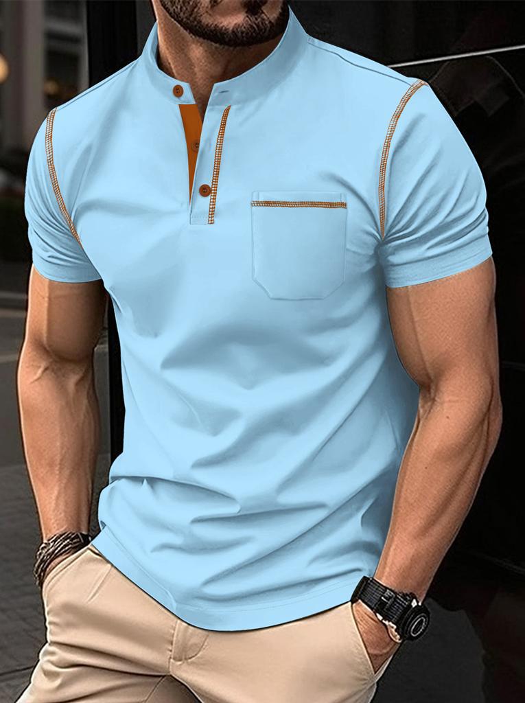 Men Solid Color Short Sleeve Button Slim Fit Casual Mens Polo Shirt