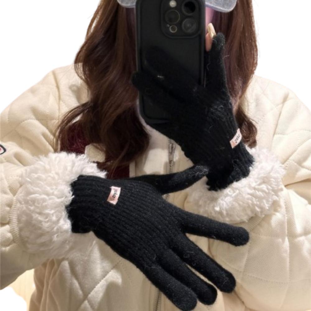 Knitted Lamb Wool Gloves Finger-splitting  Gloves Simple Women Mittens  Female