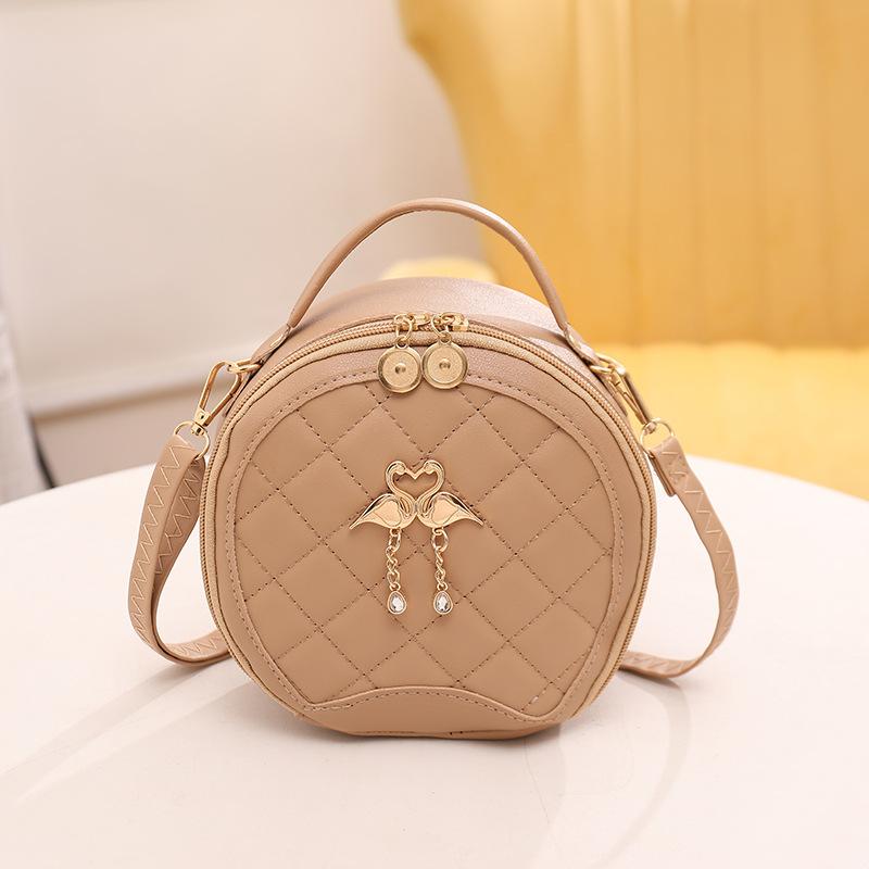 

Круглая сумка-коробка, милая контрастная ромбовидная вышитая сумочка, вместительное отделение, косметичка, женская сумка через плечо. абрикосовый