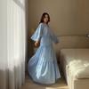  European and  women's clothing new holiday style diagonal collar long-sleeved loose top open fork wide swing long skirt set