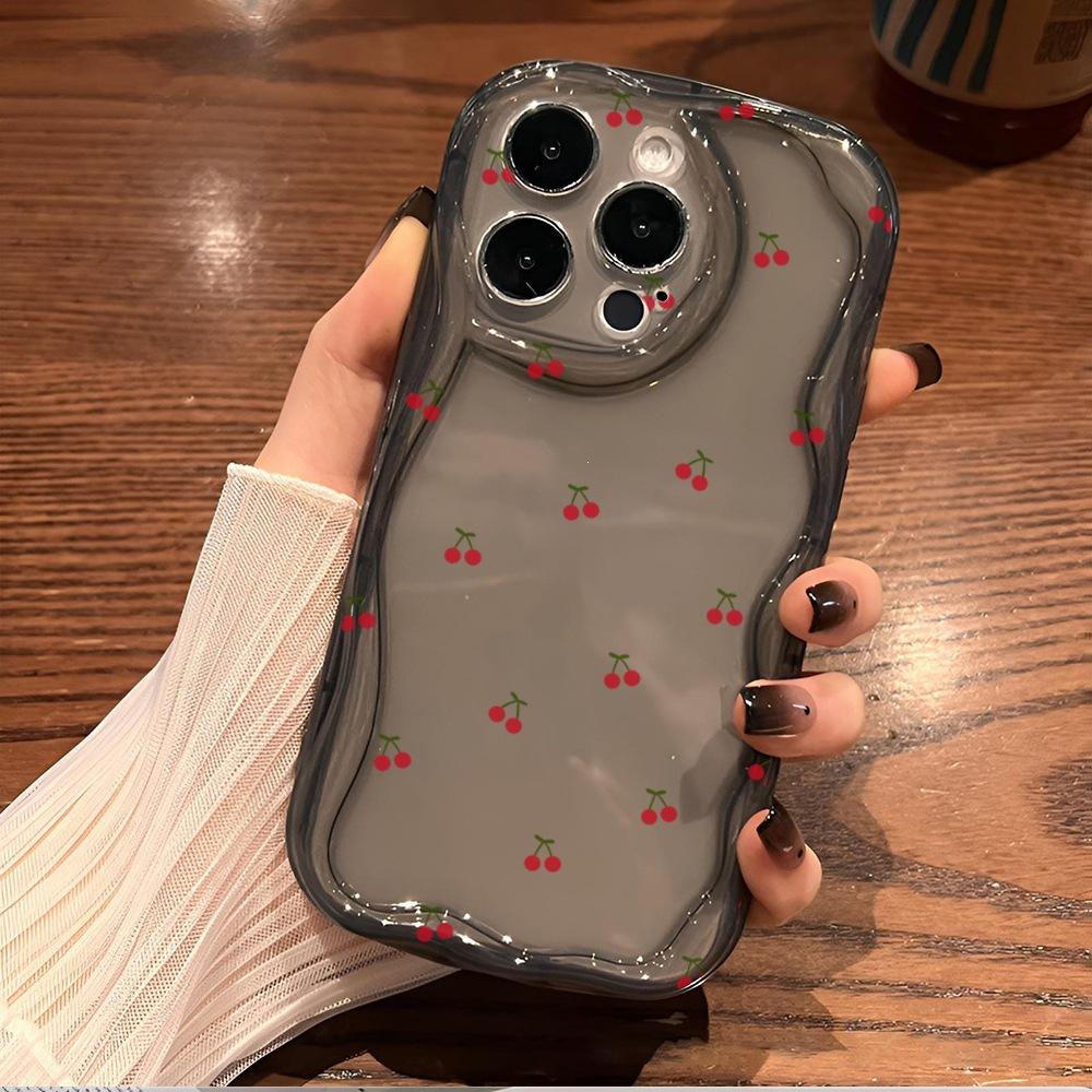 Amazon hot-selling little cherry Apple 13pm mobile phone case iPhone16 floral mobile phone case IP15 wave soft case