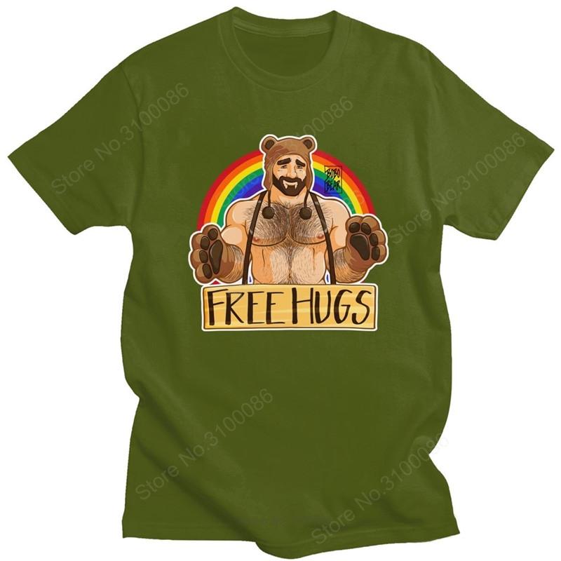 Funny Gay Bear Free Hugs Tshirt Men Soft Cotton LGBT T-shirt LGBTQ Pride Shirt Rainbow Tee Top Short Sleeve Casual Clothing Gift