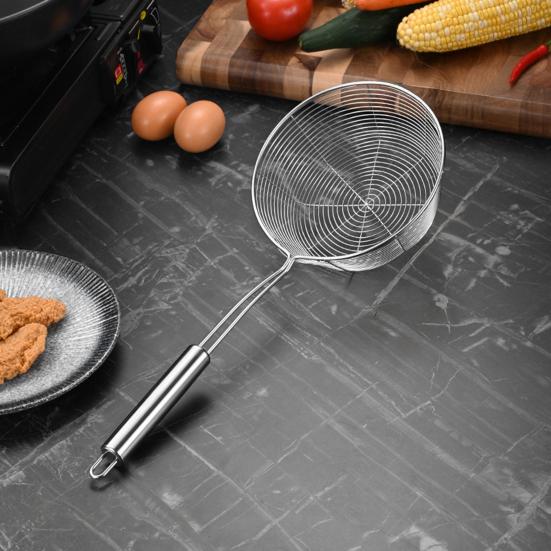 Stainless Steel Deep Skimmer with Wire Mesh Heavy-Duty Slotted Spoon for Frying Dumplings Noodles Rust-Proof Dishwasher Safe Essential Kitchen Tool